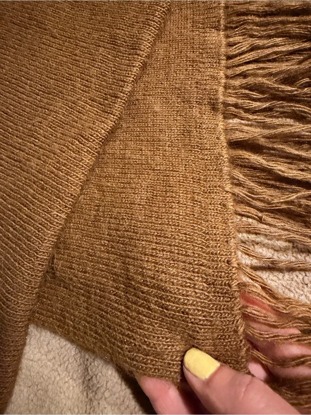 100% Baby Alpaca Cozy Camel colored Fringed Knit Scarf #149